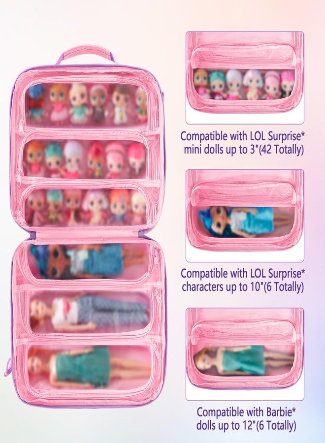 GRAOSO Doll Carrying Case Compatible with LOL Surprise Dolls All, Display Storage for Doll Organizer with 7 Clear Zipper Pockets and a Handle Strap & Shoulder Strap, Pink, Bag Only (Patented Design) - Image 2
